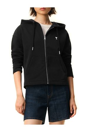 Felpa con cappuccio in pile di cotone nero AMI | FSW783730045