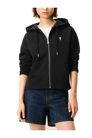 Felpa con cappuccio in pile di cotone nero AMI | FSW783730045