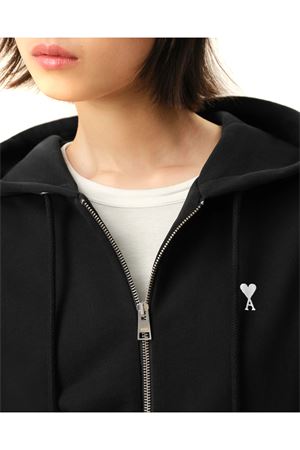 Felpa con cappuccio in pile di cotone nero AMI | FSW783730045