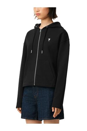 Felpa con cappuccio in pile di cotone nero AMI | FSW783730045
