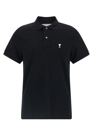 Polo a maniche corte in cotone nero AMI | HPL411760045