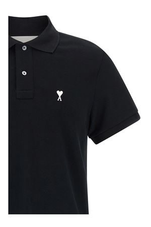 Polo a maniche corte in cotone nero AMI | HPL411760045