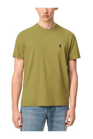 T-shirt in jersey di cotone verde AMI | HTS346724A035