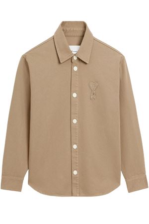Beige cotton knit shirt jacket AMI | UJK897DE0126A036