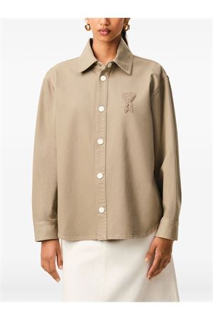 Beige cotton knit shirt jacket AMI | UJK897DE0126A036