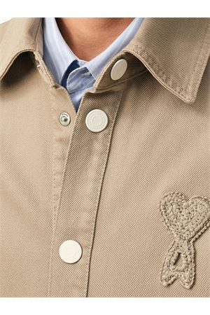 Beige cotton knit shirt jacket AMI | UJK897DE0126A036