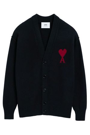 Cardigan in maglia di lana merino infeltrita nera AMI | UKC367018009