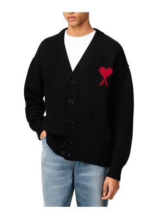 Cardigan in maglia di lana merino infeltrita nera AMI | UKC367018009