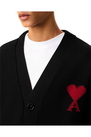 Cardigan in maglia di lana merino infeltrita nera AMI | UKC367018009