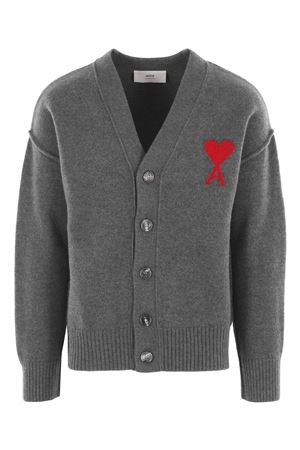 Cardigan in maglia di lana merino infeltrita grigia AMI | UKC367018084
