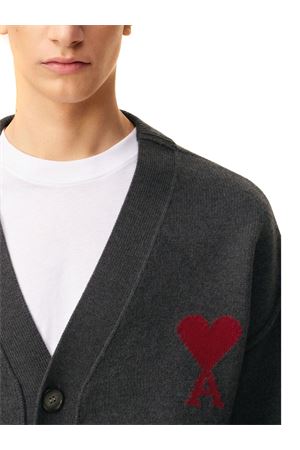 Cardigan in maglia di lana merino infeltrita grigia AMI | UKC367018084