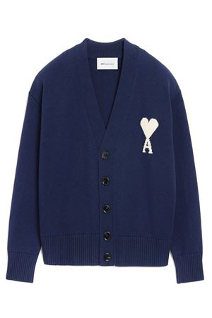 Cardigan in maglia di cotone e lana blu AMI | UKC380KN0156A116