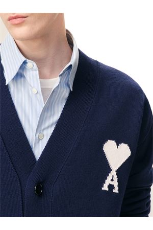 Cardigan in maglia di cotone e lana blu AMI | UKC380KN0156A116