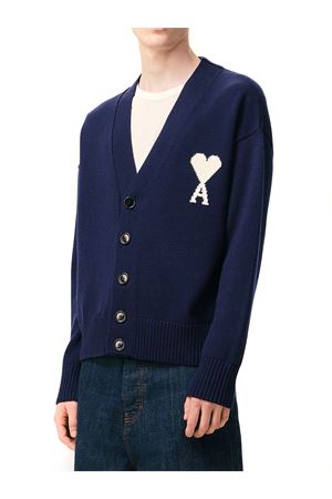 Cardigan in maglia di cotone e lana blu AMI | UKC380KN0156A116