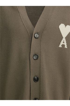 Cardigan in maglia di lana e cotone marrone AMI | UKC380KN0156A117