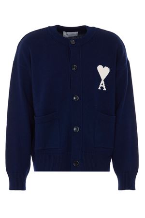 Cardigan in maglia di cotone e lana blu AMI | UKC380KN0156WA116