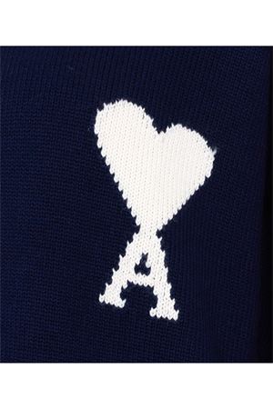 Cardigan in maglia di cotone e lana blu AMI | UKC380KN0156WA116