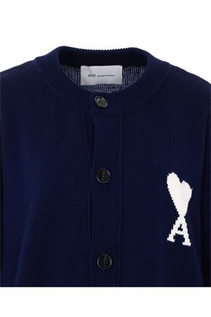 Cardigan in maglia di cotone e lana blu AMI | UKC380KN0156WA116