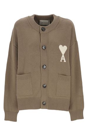 Cardigan in lana e cotone beige tortora AMI | UKC381KN0156A117
