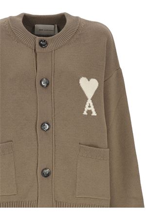 Cardigan in lana e cotone beige tortora AMI | UKC381KN0156A117