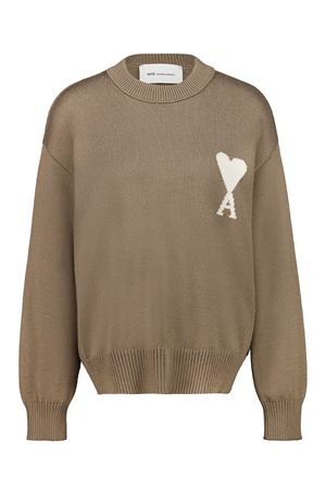 Maglione in maglia di lana e cotone color tortora AMI | UKS859KN0156A117