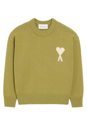 Maglione in maglia di lana e cotone verde AMI | UKS859KN0156A118