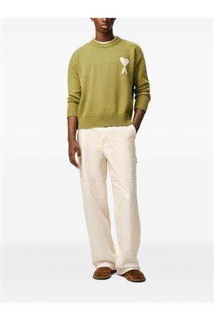 Maglione in maglia di lana e cotone verde AMI | UKS859KN0156A118