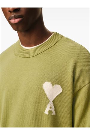 Maglione in maglia di lana e cotone verde AMI | UKS859KN0156A118