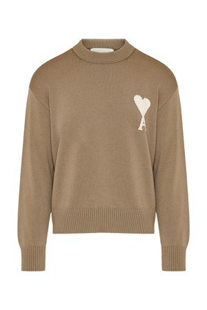 Maglione in maglia di lana e cotone color tortora AMI | UKS859KN0156WA117