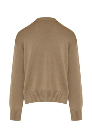 Maglione in maglia di lana e cotone color tortora AMI | UKS859KN0156WA117