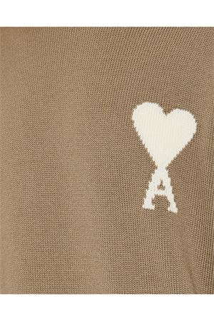 Maglione in maglia di lana e cotone color tortora AMI | UKS859KN0156WA117