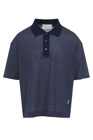 Polo blu in cotone a righe AMI | UPL422JE0212A044