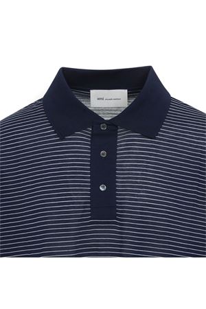 Polo blu in cotone a righe AMI | UPL422JE0212A044