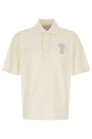 Polo in piquet di puro cotone bianco crema AMI | UPL428JE0221136