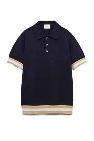 Polo Quinn in maglia di cotone blu navy e beige CHÉ | 24201212