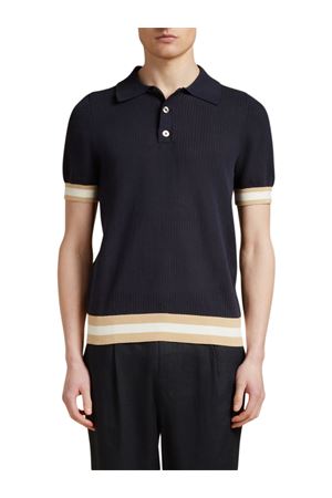 Polo Quinn in maglia di cotone blu navy e beige CHÉ | 24201212