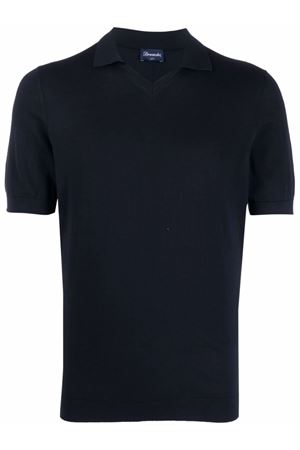 Dark Blue fine knit cotton polo shirt DRUMOHR | D0GN146L795