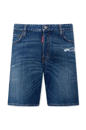 Shorts in denim di cotone elasticizzato blu DSQUARED | S74MU0990S30872470