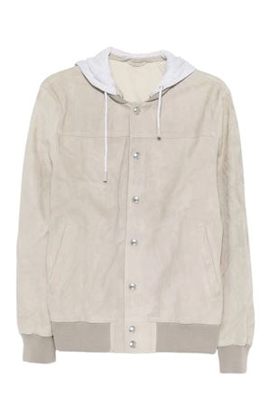 Sage and light grey hooded suede jacket ELEVENTY | M75GBTM35PEL0M0330713