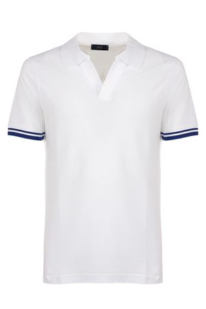 Slim Fit Polo Shirt In White and Blue Stretch Piquet FAY | NPMB252141STDWB001