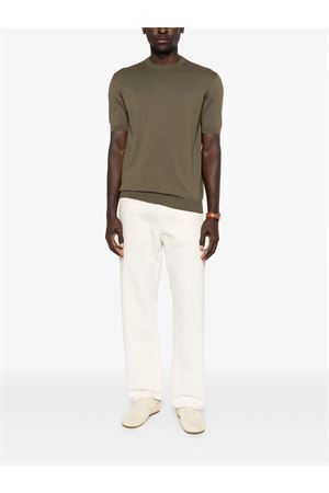 T-shirt in cotone a maglia color verde oliva FEDELI | MU0D8014197