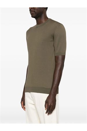 T-shirt in cotone a maglia color verde oliva FEDELI | MU0D8014197