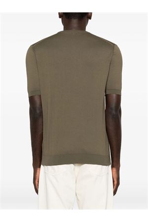 T-shirt in cotone a maglia color verde oliva FEDELI | MU0D8014197