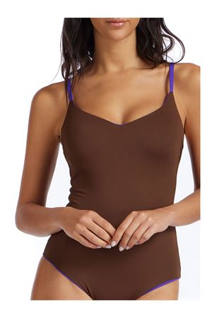 Reversible purple and brown Olympic-style one-piece swimsuit FISICO | CC28MBF7346