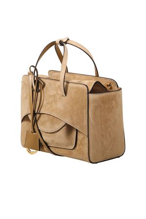 Caramel suede M-shaped flap bag HIDESINS | FL12SDCML