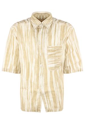 White and beige striped linen shirt INLINUM | CIL24TORTORA