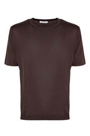 T-shirt in maglia misto seta e cotone marrone KANGRA | 30042100170