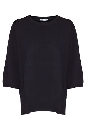 Black stretch viscose crew-neck jumper KANGRA | 39390100013