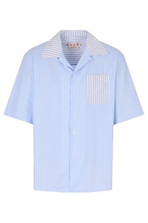 Blue striped poplin bowling shirt MARNI | CUMU0213Q8UTC254STB37
