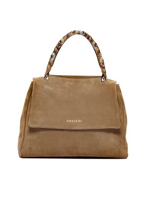 Sveva Peach Flowers Midi suede leather shoulder bag ORCIANI | BT2006PEFBISCOTTO